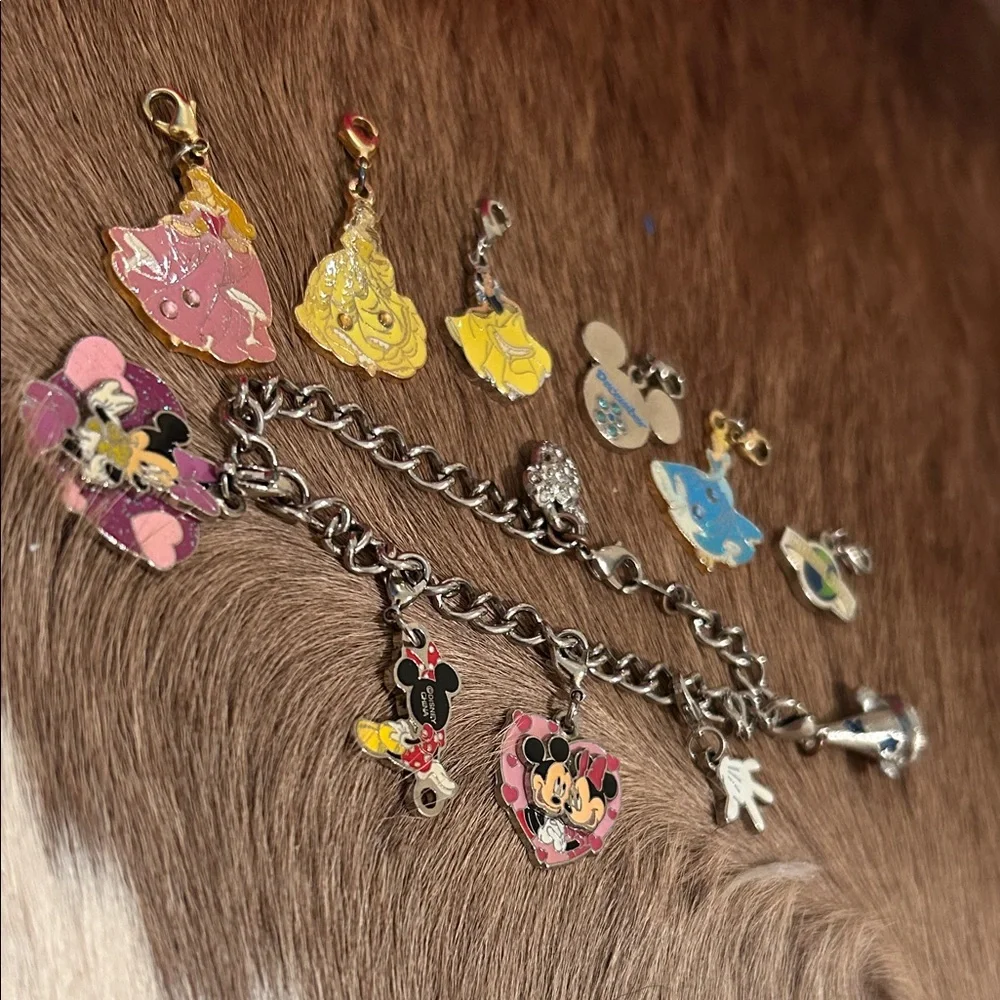 Disney Minnie and Mickey Mouse Silver Charm Bracelet with Princess Charms